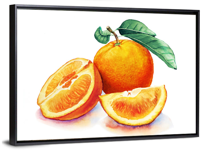Watercolor Orange Still Life Wall Art as a framed canvas
