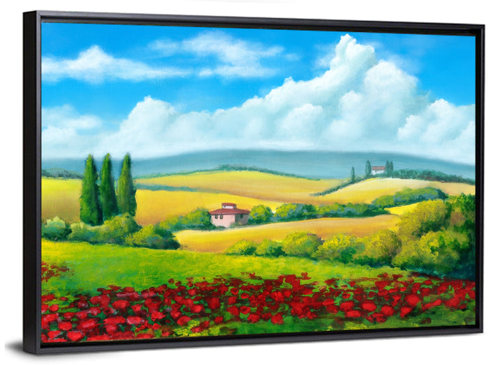 Tuscan Poppy Field Wall Art as a framed canvas