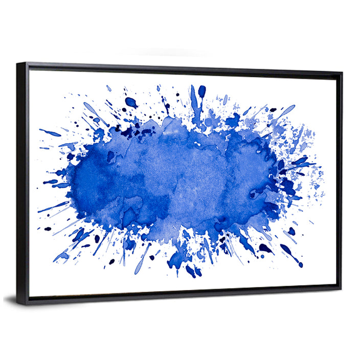 Blue Ink Splash Wall Art as a framed canvas