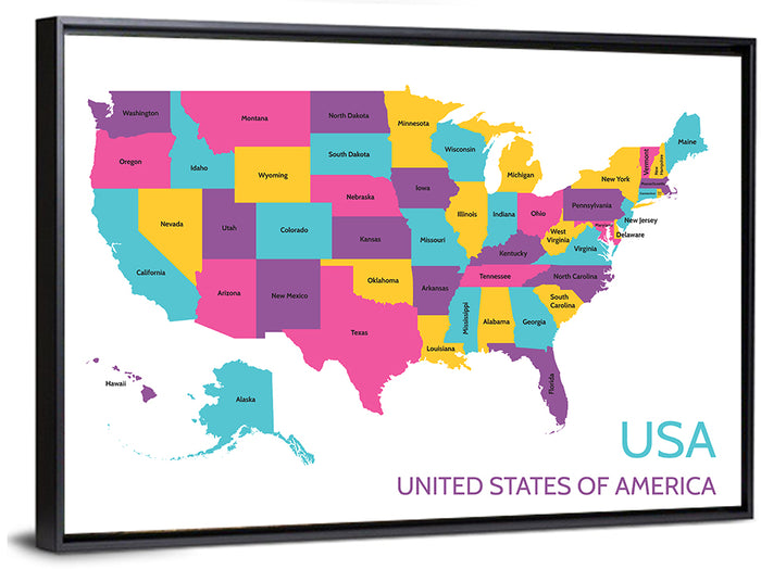 Detailed United States Map Wall Art as a framed canvas