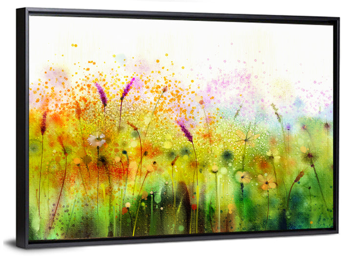 Cosmos Wildflowers Watercolor Wall Art as a framed canvas