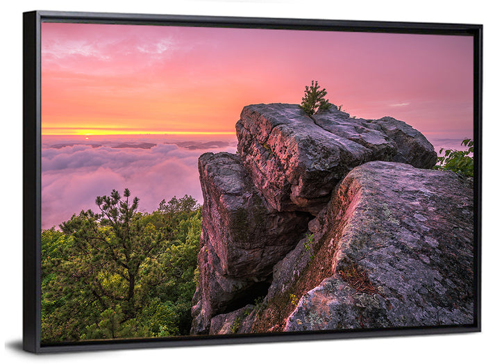 Pine Mountain Trail Sunset Over Cloud Sea Wall Art as a framed canvas