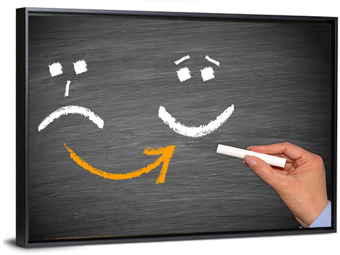Chalkboard Mood Shift Smiley Arrow Wall Art as a framed canvas