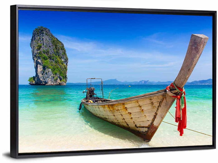 Krabi Longtail Boat Seascape Wall Art as a framed canvas