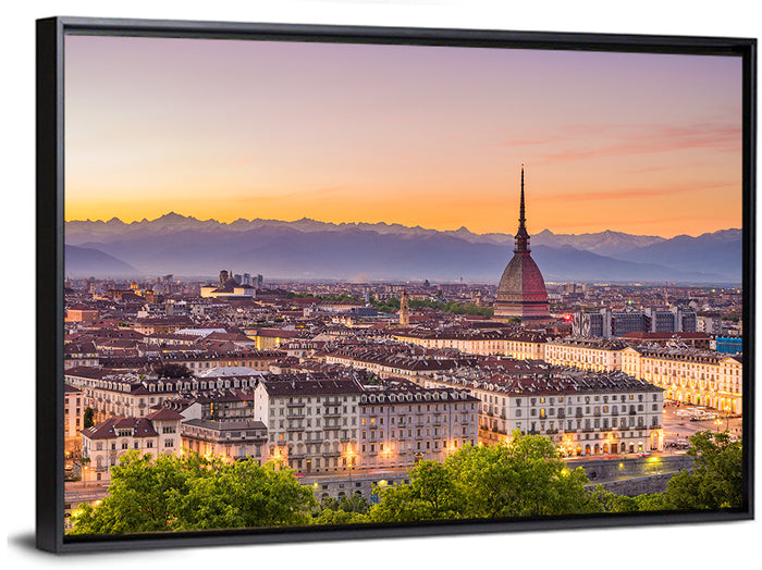 Turin Skyline at Golden Dusk Wall Art as a framed canvas