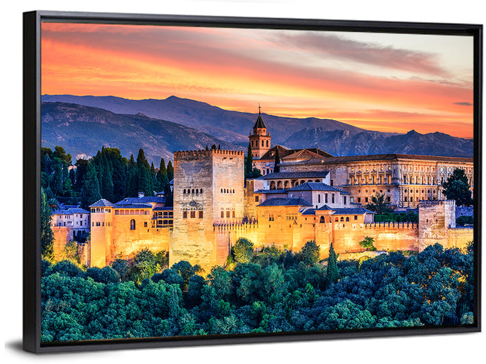 Alhambra Fortress at Golden Sunset Wall Art as a framed canvas