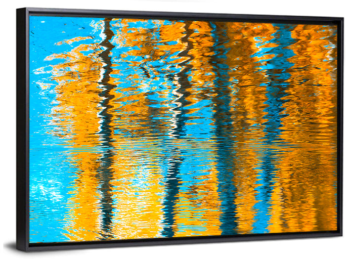 Blue Autumn Reflection Wall Art as a framed canvas
