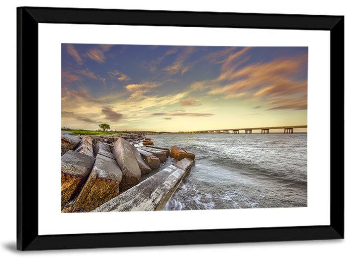 Nassau County Causeway at Sunset Wall Art as a framed print
