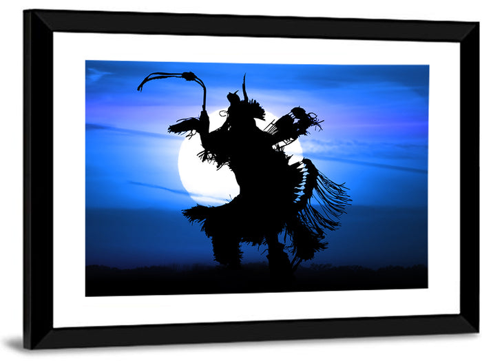 Moonlit Pow Wow Dancer Wall Art as a framed print