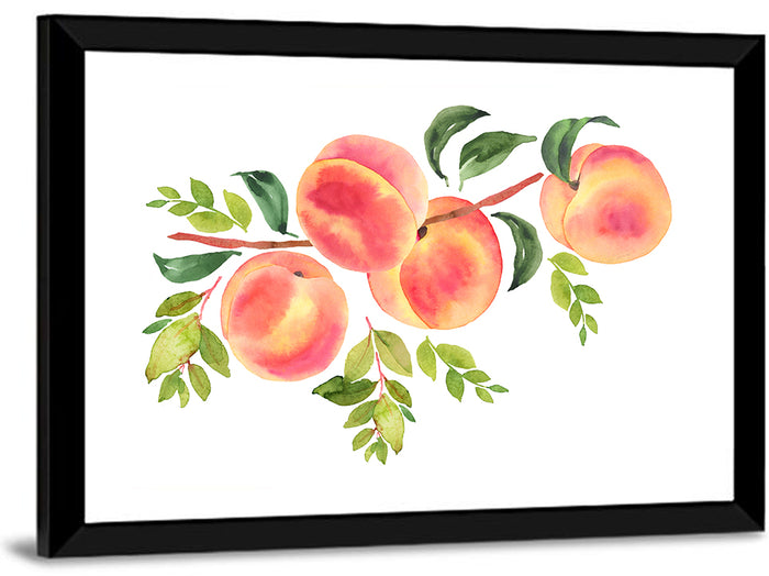 Watercolor Peach Branch Wall Art as a framed print