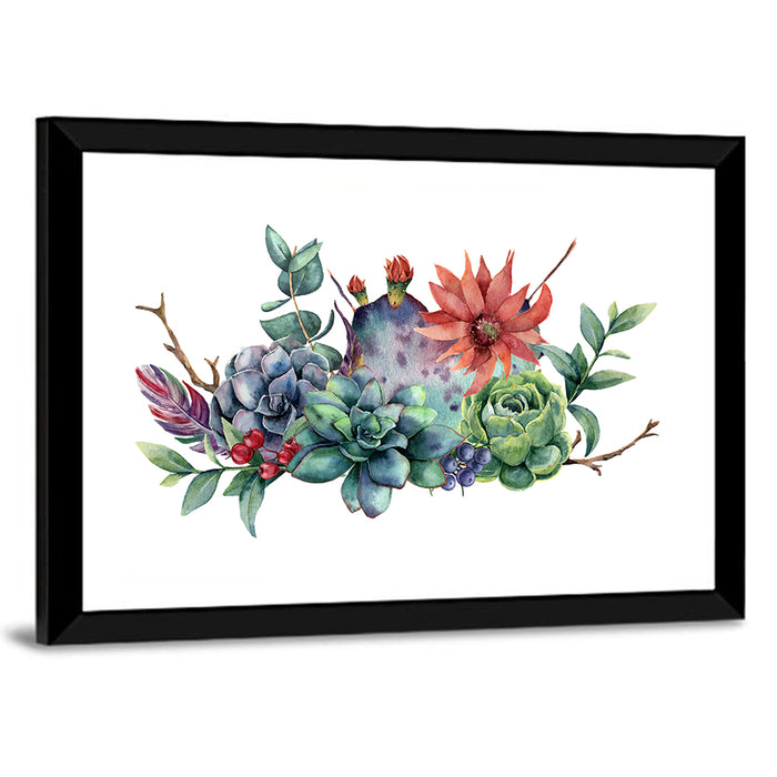 Succulent and Cactus Bouquet Wall Art as a framed print