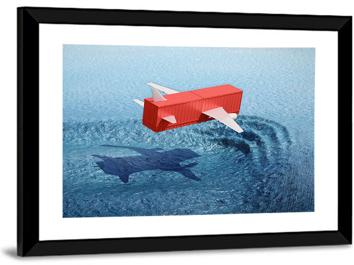 Flying Shipping Container Wall Art as a framed print