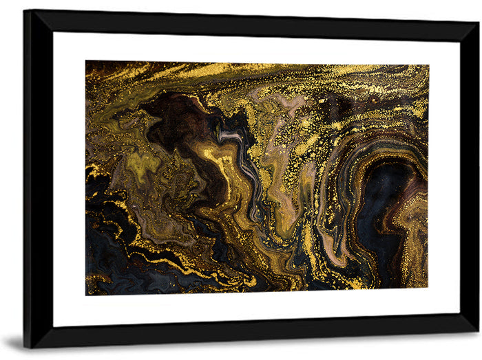 Black and Gold Marble Abstraction Wall Art as a framed print