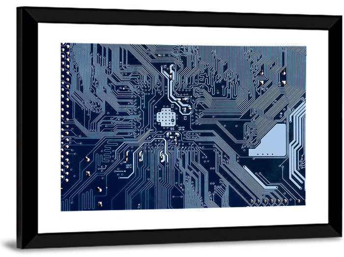 Blue Circuit Board Wall Art as a framed print