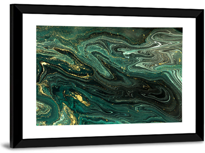 Emerald Marble Veins Wall Art as a framed print