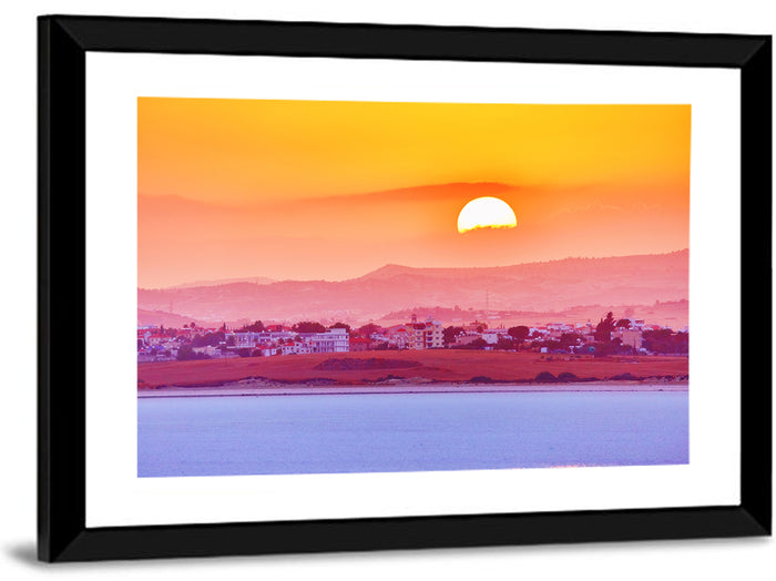 Golden Salt Lake Sunset Wall Art as a framed print