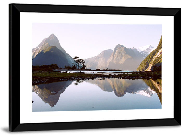 Mitre Peak Reflection at Milford Sound Wall Art as a framed print