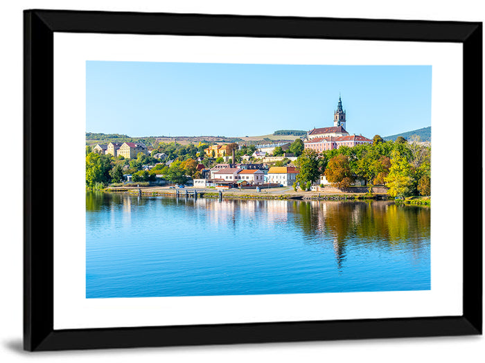 Roudnice Castle Riverbank Reflections Wall Art as a framed print