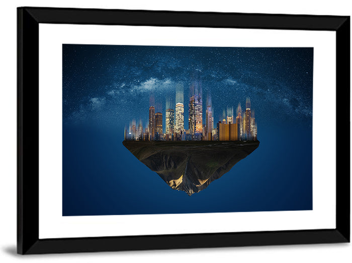 Floating City Island Wall Art as a framed print