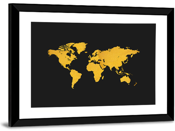 Gold Texture World Map Wall Art as a framed print