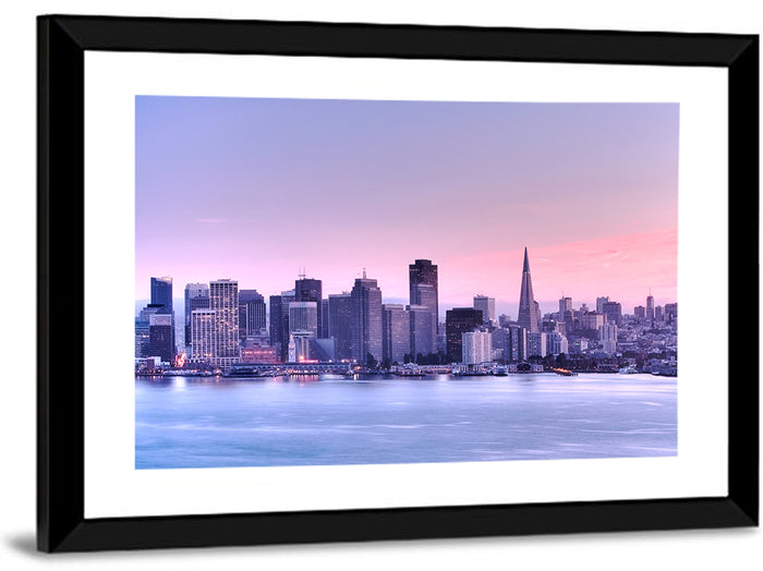San Francisco Skyline at Lavender Dusk Wall Art as a framed print