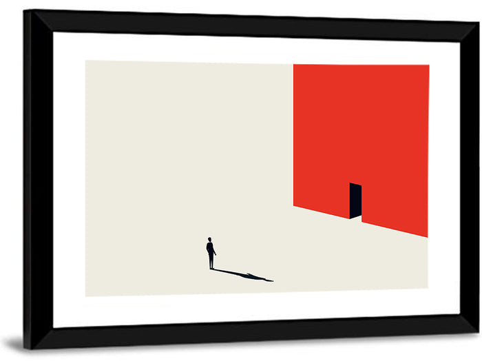 Solitary Figure with Red Door Wall Art as a framed print