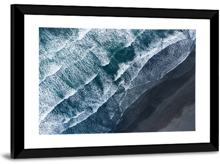 Volcanic Surf on Black Sand Wall Art as a framed print
