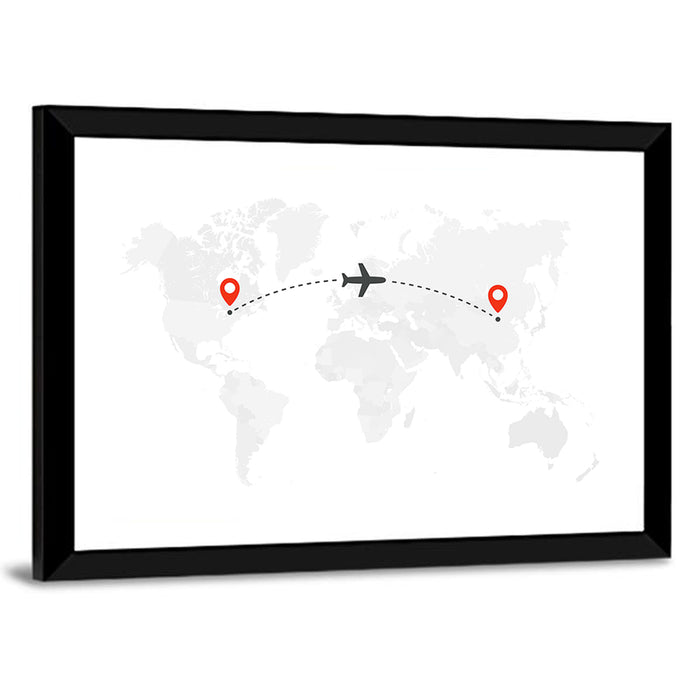 Air Travel World Map Wall Art as a framed print