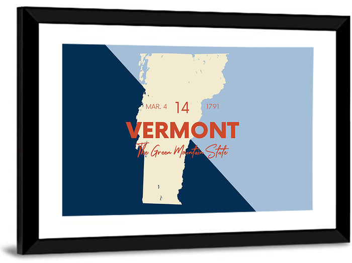 Vermont Map, Green Mountain State Wall Art as a framed print