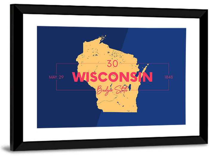 Badger State Map Wall Art as a framed print