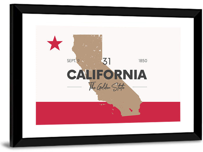 California Map with Red Star Wall Art as a framed print