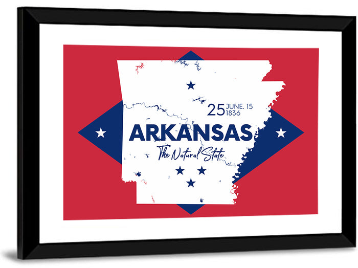 Patriotic Arkansas Map Wall Art as a framed print