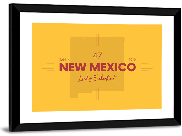 New Mexico Typographic Map 1912 Wall Art as a framed print