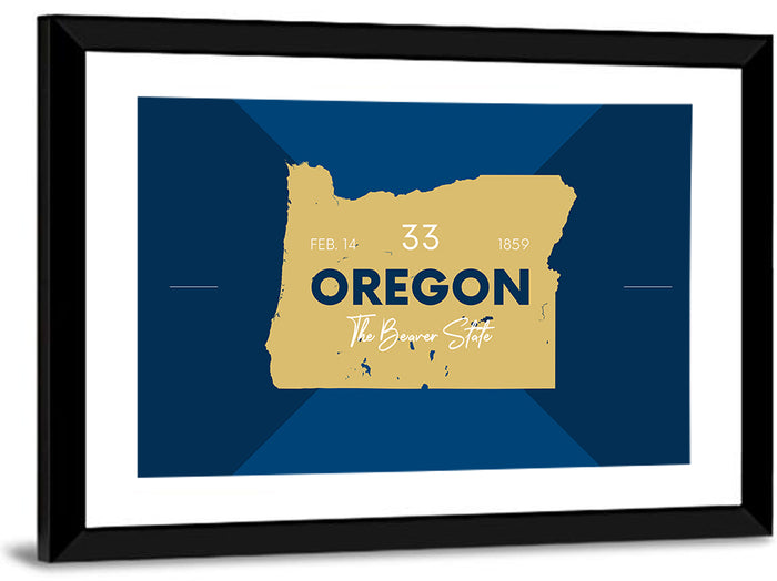 Oregon Typographic Map Wall Art as a framed print