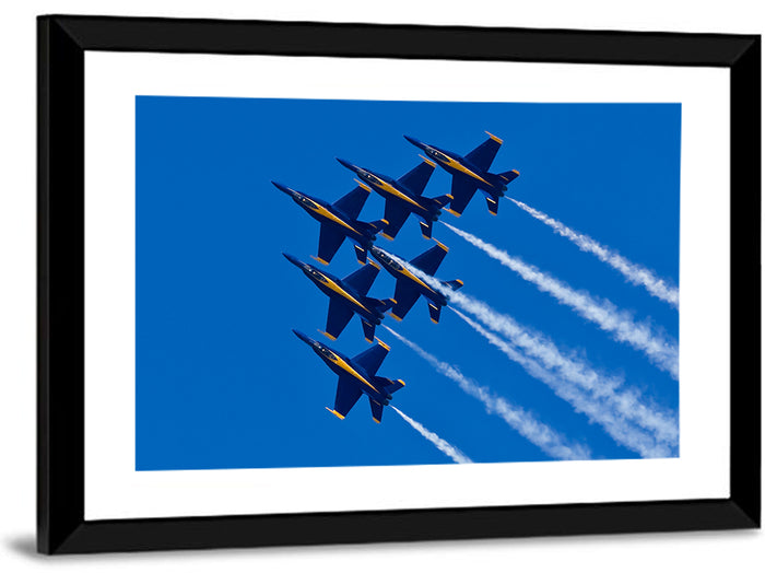 Blue Angels Delta Formation Flyover Wall Art as a framed print