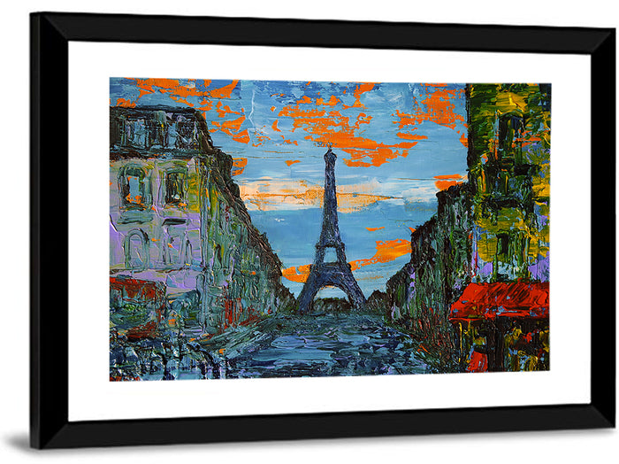 Paris Dusk Street, Eiffel Tower Wall Art as a framed print