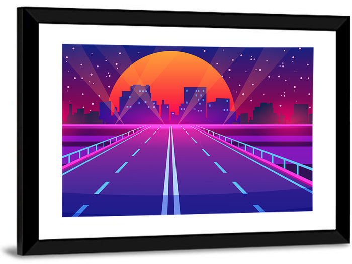 Dusk Highway Cityscape Wall Art as a framed print