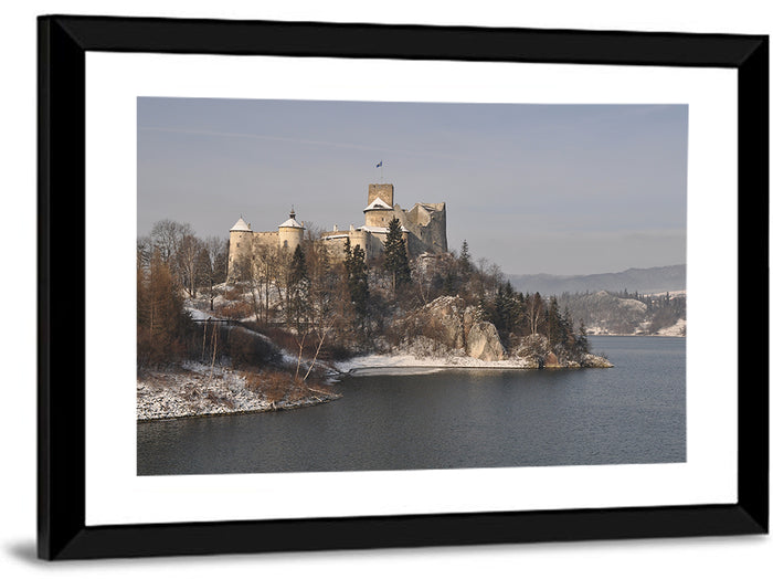 Niedzica Castle on Icy Lake Wall Art as a framed print