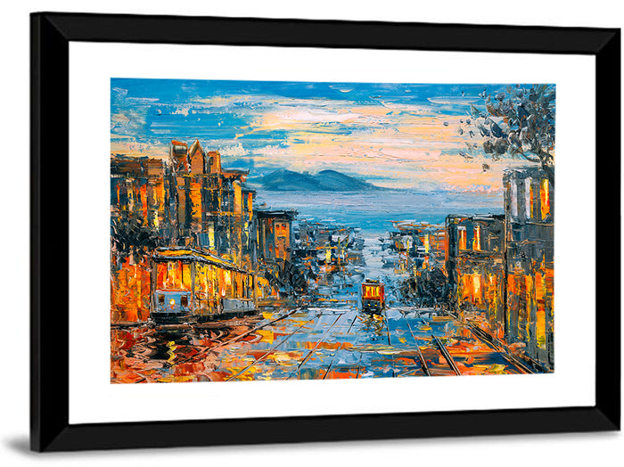 San Francisco Cable Car at Dusk Wall Art as a framed print