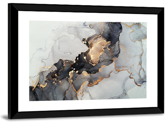 Black Fire Marble Abstract Wall Art as a framed print