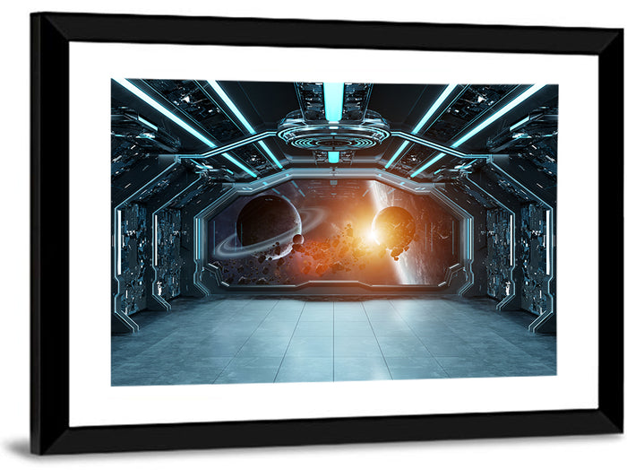 Space Station View with Ringed Planet Wall Art as a framed print