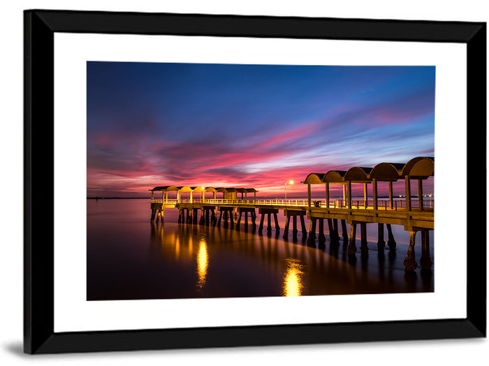 Twilight on Jekyll Island Pier Wall Art as a framed print