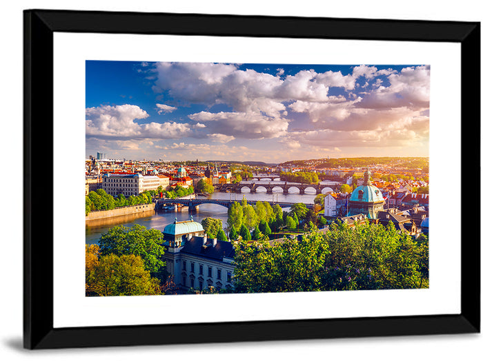 Prague Golden Hour Over Charles Bridge Wall Art as a framed print
