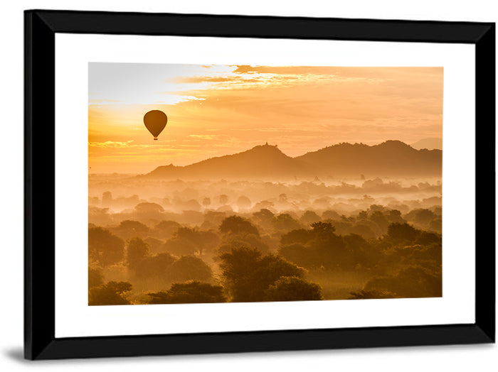 Hot Air Balloon Over Old Bagan Wall Art as a framed print