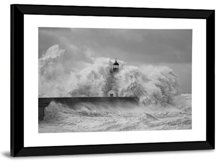 Douro River Storm Lighthouse Wall Art as a framed print