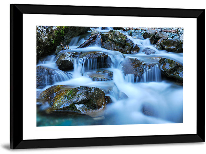 Mossy Rock Stream with Silky Waterfall Wall Art as a framed print