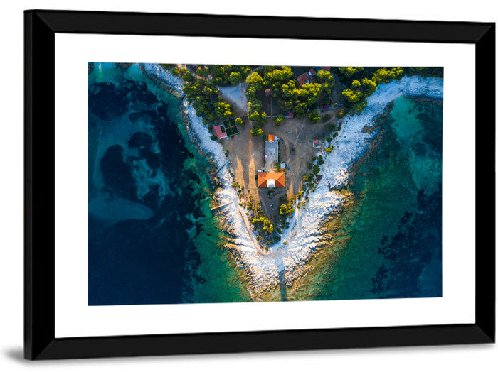 Veli Rat Aerial Lighthouse View Wall Art as a framed print