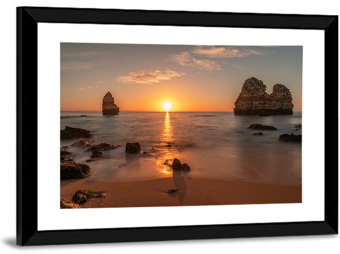 Praia Do Camillo Sunset Wall Art as a framed print