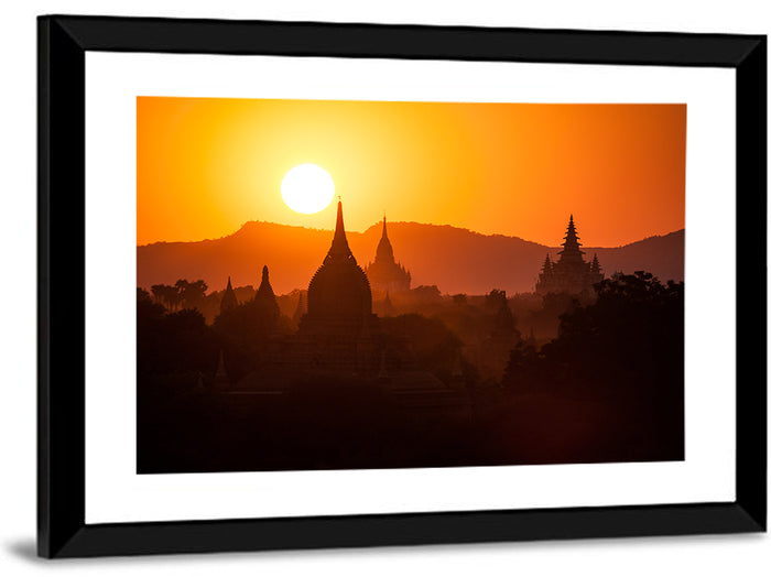 Bagan Pagodas at Sunset Wall Art as a framed print