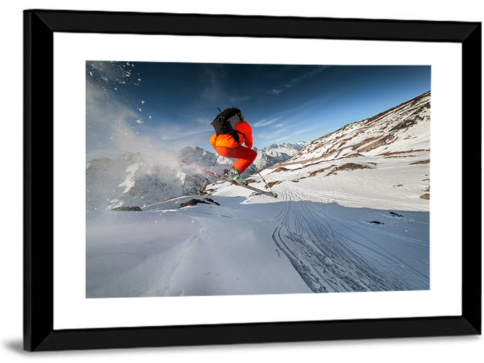 Skier Mid-air Jump Wall Art as a framed print